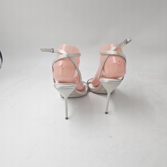 Jeffrey Campbell Blossmz White Satin Strappy Heels Sandals Womens 9.5 Ankle Wmn - Picture 4 of 9